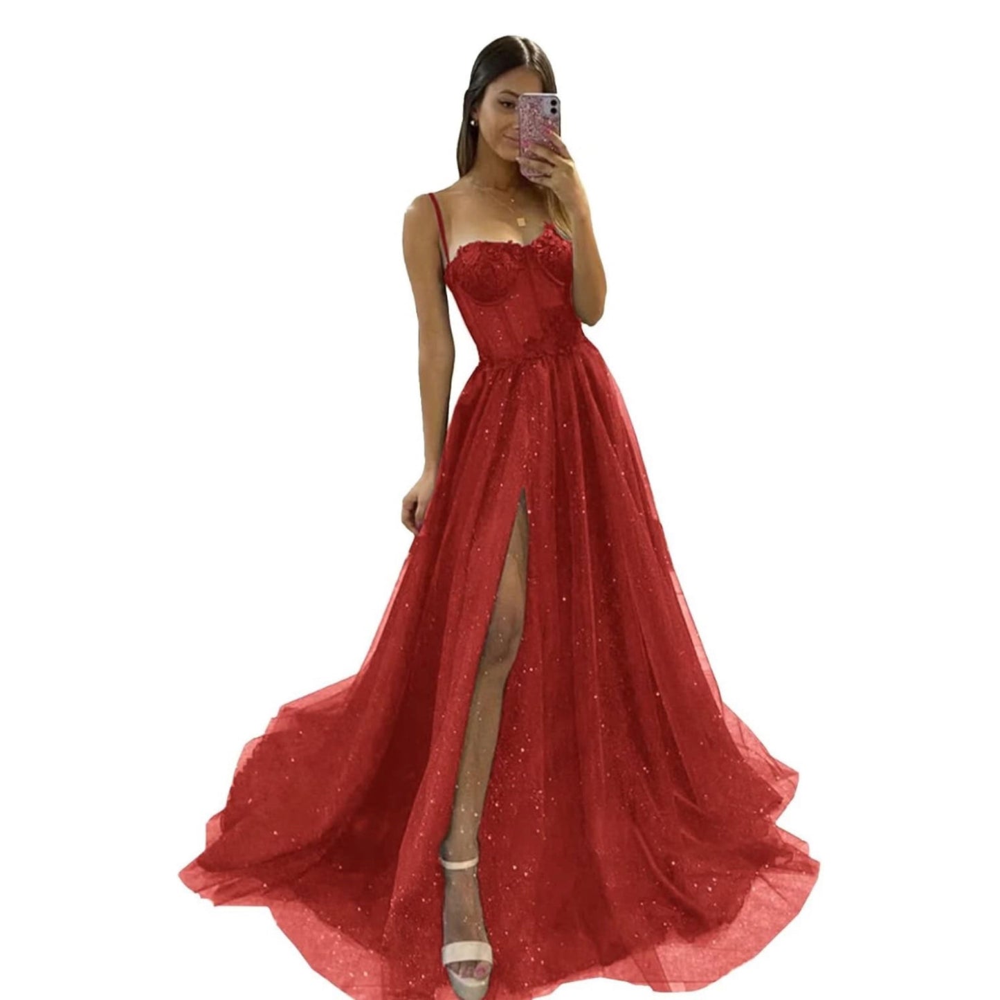 Women’s tulle sweetheart formal gown with slit