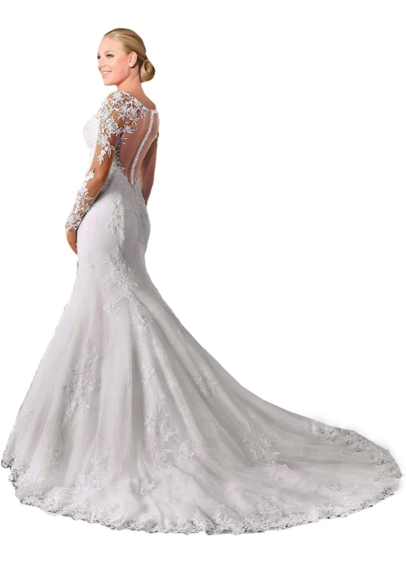 Women's Long Sleeves Lace Mermaid Wedding Dress