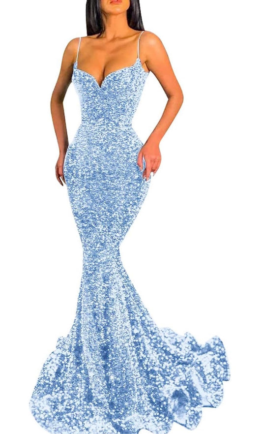 Women’s long sequin mermaid dress with v neck cut