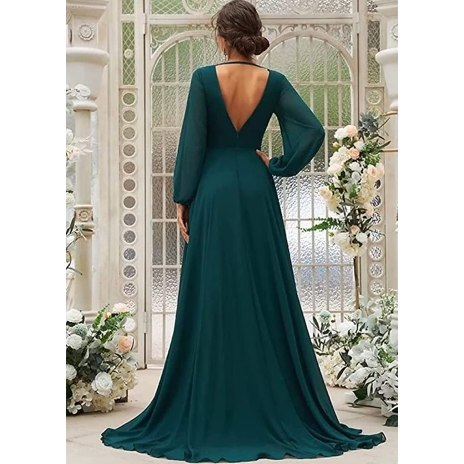 Long Sleeve Chiffon Bridesmaid Dress with Slit