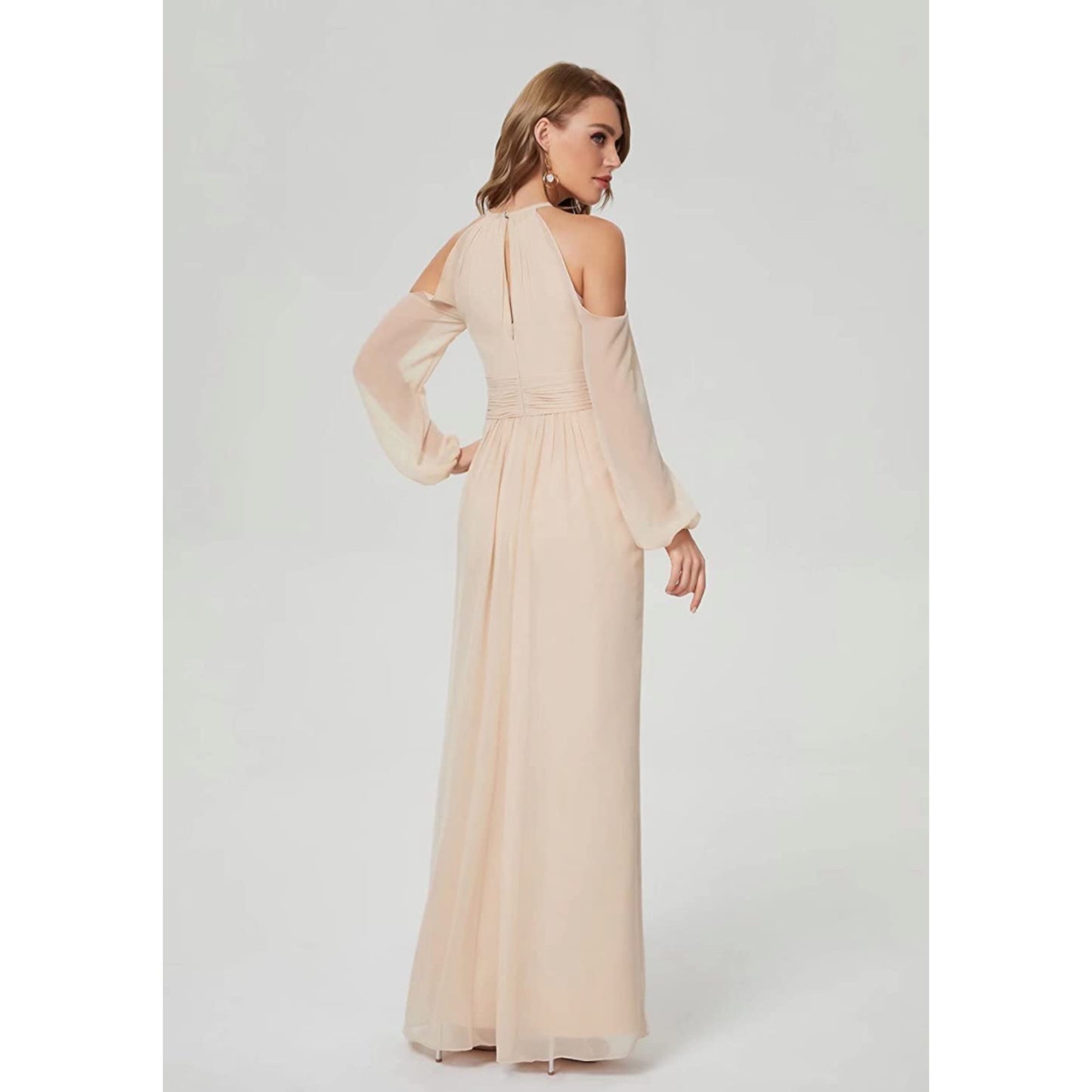 Women's Long Sleeve halter top Chiffon Bridesmaid Dress