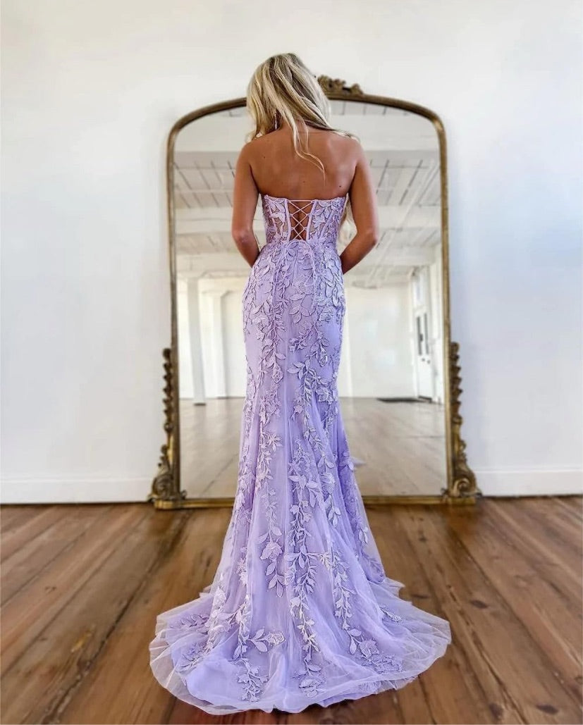 Women's Mermaid Lace Appliques Tulle Dress