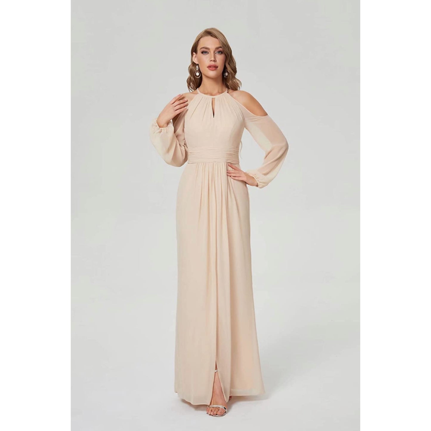 Women's Long Sleeve halter top Chiffon Bridesmaid Dress