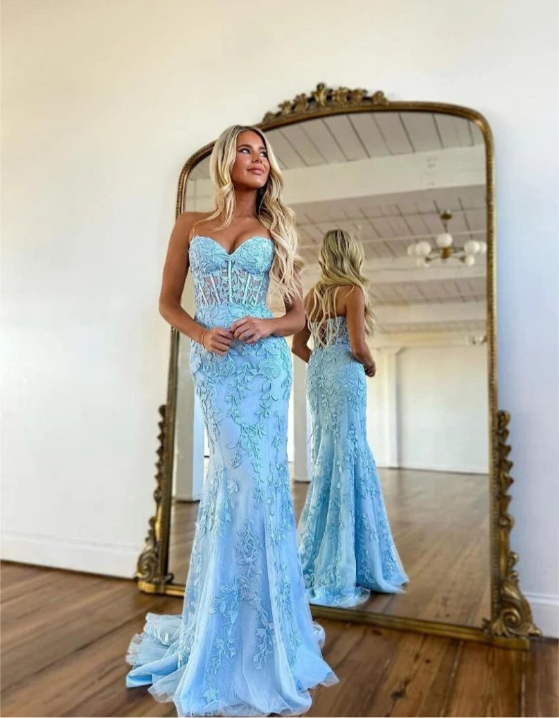 Women's Mermaid Lace Appliques Tulle Dress