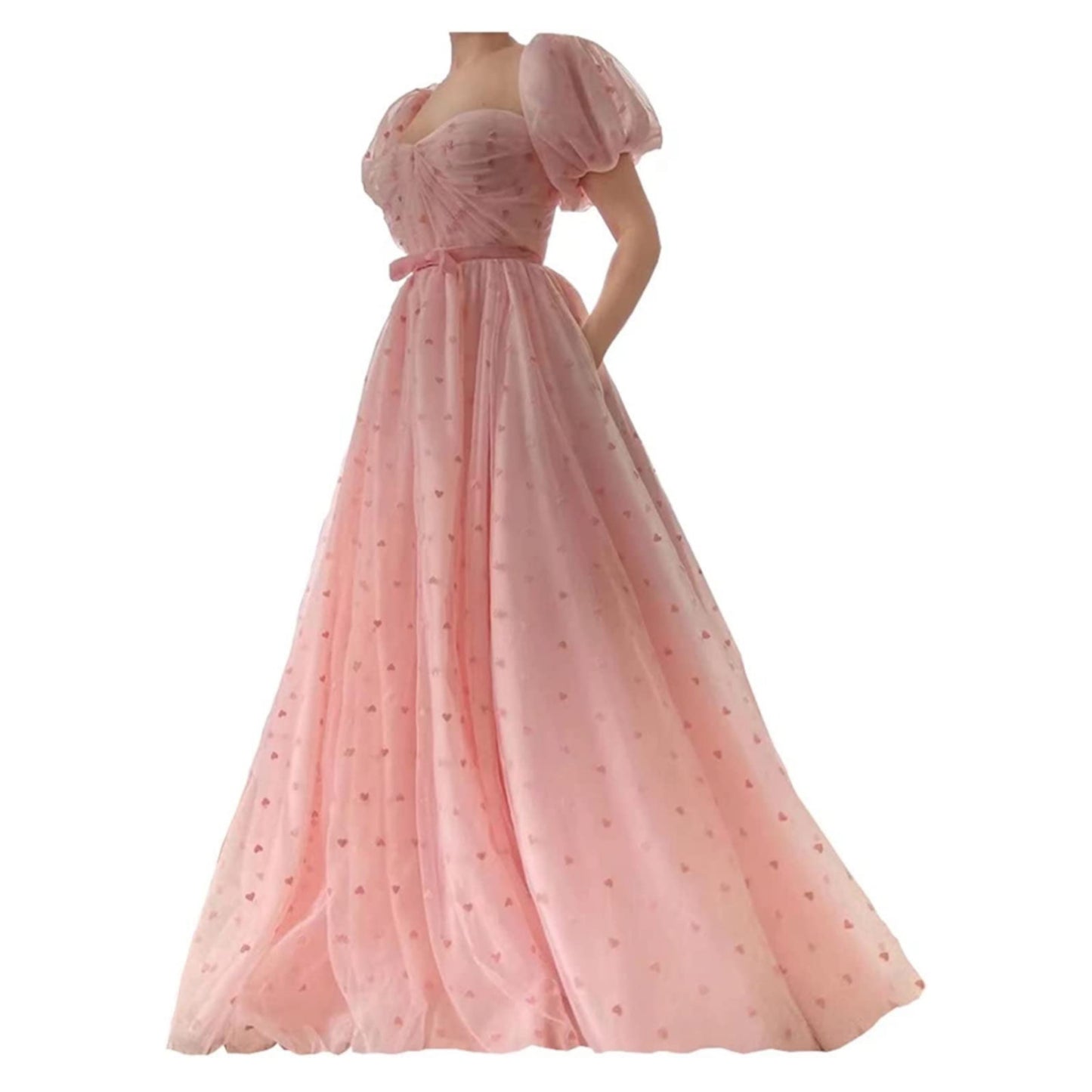 Women’s Pink tulle heart puffy sleeve dress