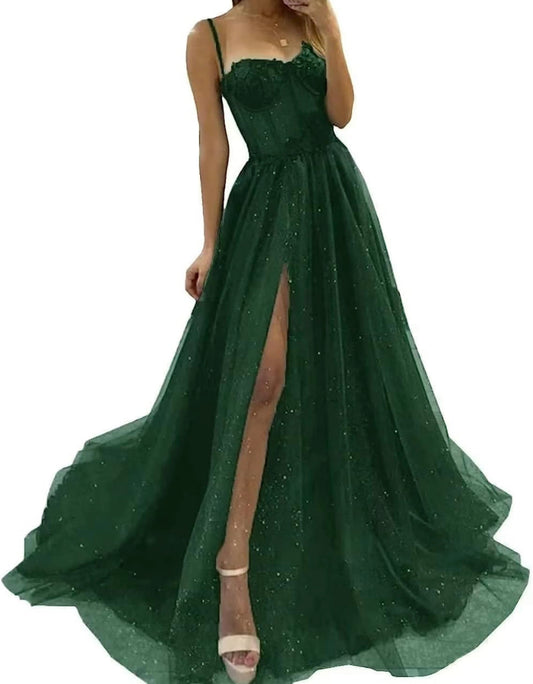 Women’s tulle sweetheart formal gown with slit