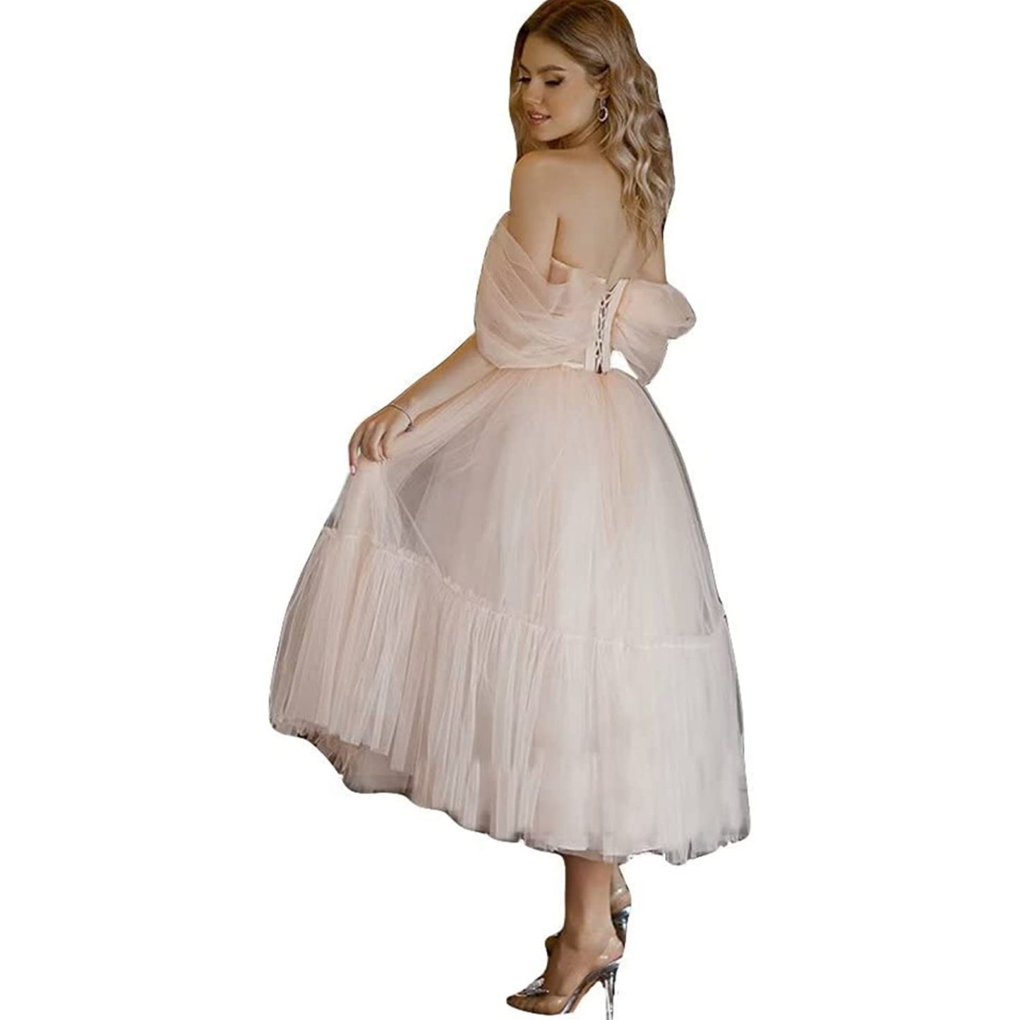 Women’s white off the shoulder Rea length prom dress