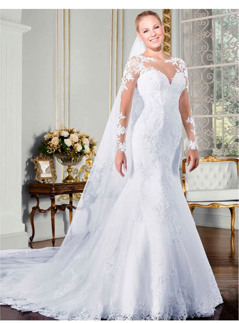 Women's Long Sleeves Lace Mermaid Wedding Dress