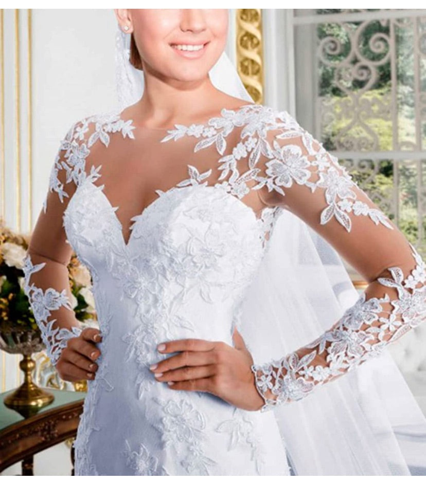 Women's Long Sleeves Lace Mermaid Wedding Dress