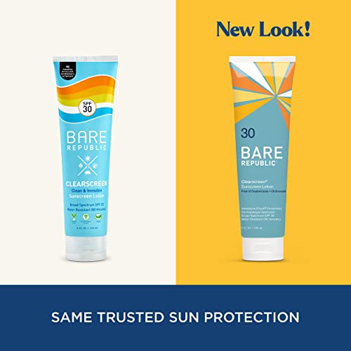 Bare Republic Clearscreen Sunscreen SPF 30 Sunblock Body Lotion, Water Resistant with an Invisible Finish, 5 Fl Oz