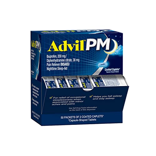 Advil PM Pain Reliever and Nighttime Sleep Aid, Pain Medicine with Ibuprofen for Pain Relief and Diphenhydramine Citrate for a Sleep Aid - 50x2 Coated Caplets