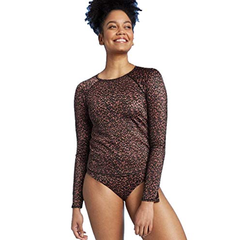 All in Motion Women's Long Sleeve Crew Neck Rashguard - (Rust Animal Print) (Small)