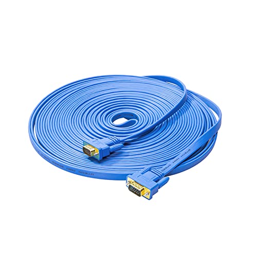 DTech VGA Cable 50ft Flat Extra Long VGA Cord for Computer Monitor Male to Male 15 Pin Connector Full HD 1080p SVGA (15 Meters, Blue)