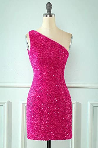 Mini Hot Pink Short Sequins Dresses for Homecoming Juniors Prom Tight Dress,Mini Hot Pink US12