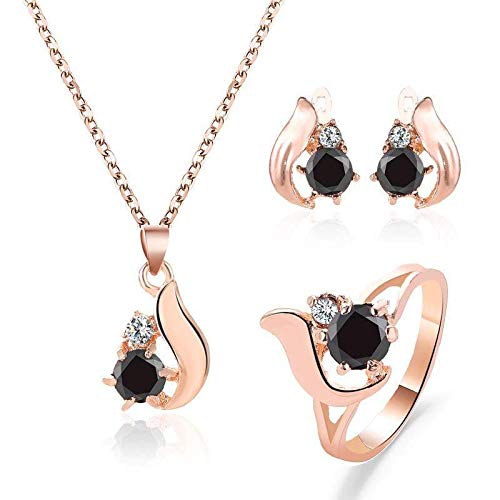 AFONiE Black Onyx Elegant Rose Gold Jewelry Set