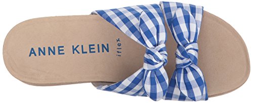 Anne Klein Women's Quilt Slide Sandal, medium blue/white fabric, 9 M US