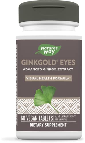 Nature's Way Ginkgold Eyes, Visual Health Formula*, Gluten Free, 60 mg per serving, 60 Vegan Tablets
