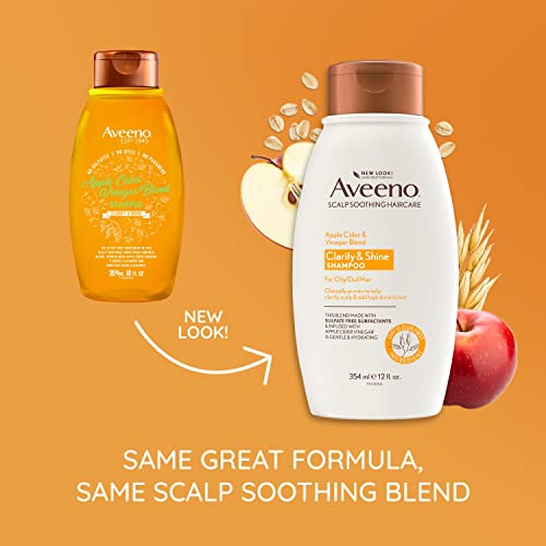 Aveeno Apple Cider Vinegar Sulfate-Free Shampoo for Balance & High Shine, Daily Clarifying & Soothing Scalp Shampoo for Oily or Dull Hair, Paraben & Dye-Free, 12 Fl Oz