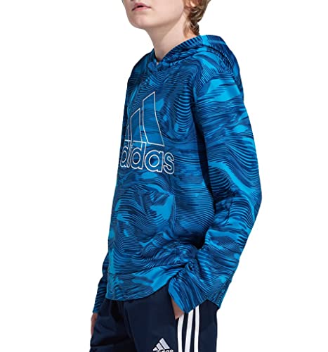 adidas Boys Warp Camo Allover Print Pullover Hoodie (Large, Sonic Aqua)