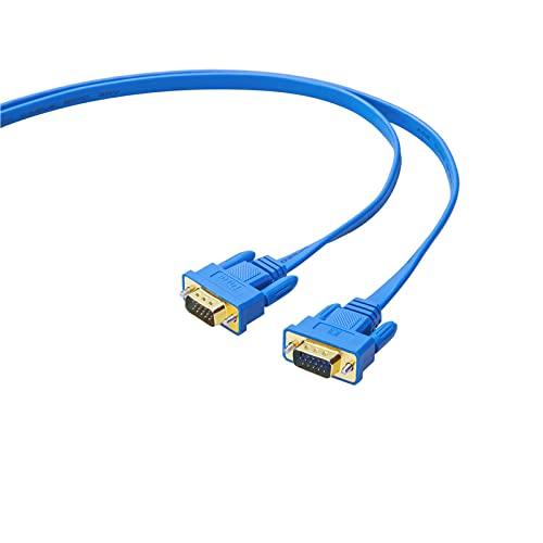 DTech VGA Cable 50ft Flat Extra Long VGA Cord for Computer Monitor Male to Male 15 Pin Connector Full HD 1080p SVGA (15 Meters, Blue)