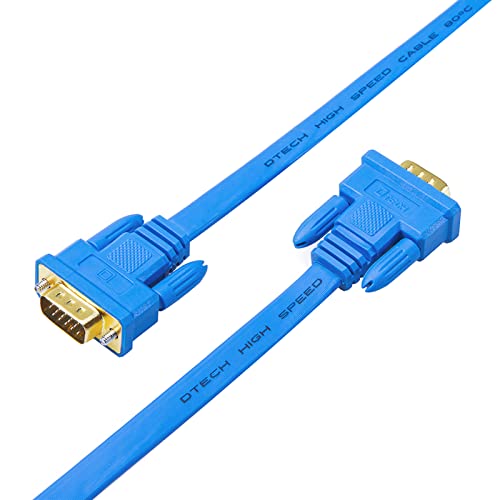 DTech VGA Cable 50ft Flat Extra Long VGA Cord for Computer Monitor Male to Male 15 Pin Connector Full HD 1080p SVGA (15 Meters, Blue)