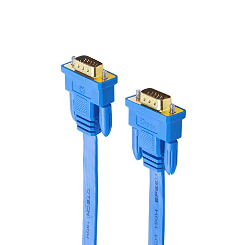 DTech VGA Cable 50ft Flat Extra Long VGA Cord for Computer Monitor Male to Male 15 Pin Connector Full HD 1080p SVGA (15 Meters, Blue)