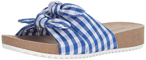 Anne Klein Women's Quilt Slide Sandal, medium blue/white fabric, 9 M US