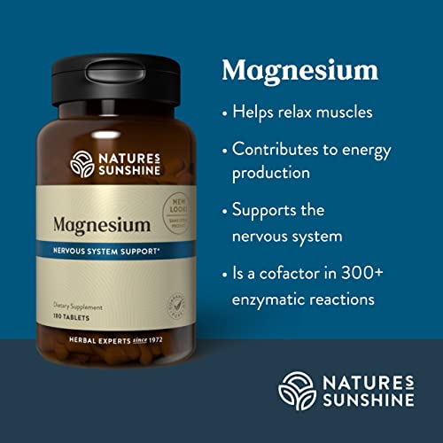 Nature's Sunshine Magnesium, 250 mg, 180 Tablets, 2 Pack | Supports Both The Nervous and Structural Systems by Helping Muscles Relax and Maximize Energy Production