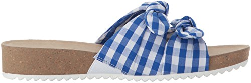 Anne Klein Women's Quilt Slide Sandal, medium blue/white fabric, 9 M US