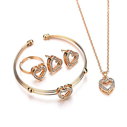 AFONiE Chic Heart 14k Gold With Crystal - 4 Piece Women Jewelry Set