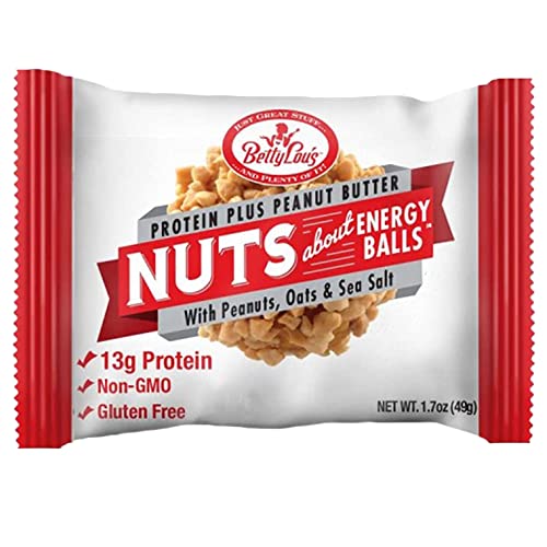 Betty Lou's Energy Balls - Protein Plus Peanut Butter | Gluten Free Protein Balls | Non GMO, High Fiber, No Refined Sugars | Delicious Healthy Energy Bites Adults & Kids | Individually Wrapped (12 Pack)