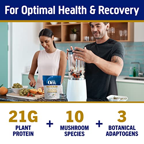 Om Mushroom Superfood Master Blend Plant-Based Protein Powder, 18.27 Ounce, 14 Servings, Creamy Vanilla Protein with 10 Mushroom Complex, Lions Mane, Adaptogens for Optimal Health and Recovery