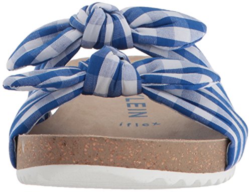 Anne Klein Women's Quilt Slide Sandal, medium blue/white fabric, 9 M US