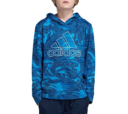 adidas Boys Warp Camo Allover Print Pullover Hoodie (Large, Sonic Aqua)