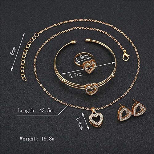 AFONiE Chic Heart 14k Gold With Crystal - 4 Piece Women Jewelry Set