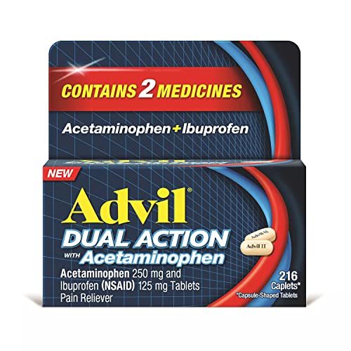 Advil Dual Action Coated Caplets with Acetaminophen and Ibuprofen for 8 Hour Pain Relief, 216 Caplets