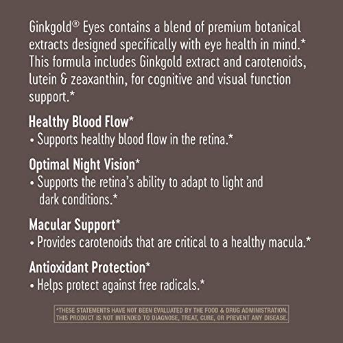 Nature's Way Ginkgold Eyes, Visual Health Formula*, Gluten Free, 60 mg per serving, 60 Vegan Tablets