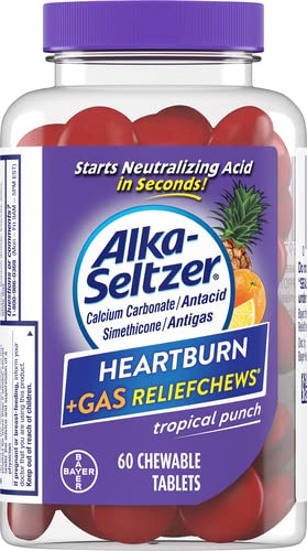 Alka-Seltzer Heartburn + Gas ReliefChews - Relief of Heartburn, Gas, Acid Indigestion, and Sour Stomach - Tropical Punch Flavors - 60 Count