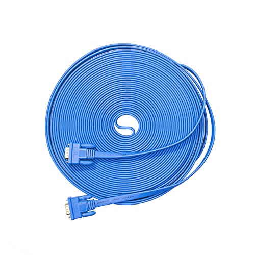 DTech VGA Cable 50ft Flat Extra Long VGA Cord for Computer Monitor Male to Male 15 Pin Connector Full HD 1080p SVGA (15 Meters, Blue)