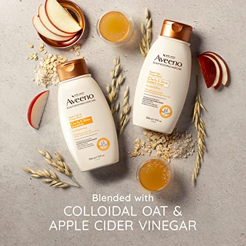 Aveeno Apple Cider Vinegar Sulfate-Free Shampoo for Balance & High Shine, Daily Clarifying & Soothing Scalp Shampoo for Oily or Dull Hair, Paraben & Dye-Free, 12 Fl Oz