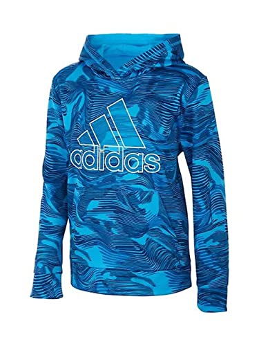 adidas Boys Warp Camo Allover Print Pullover Hoodie (Large, Sonic Aqua)