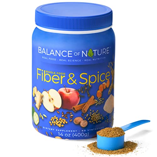 Balance of Nature Fiber & Spice - Supports Colon Cleanse, Gut Health, Constipation Relief & Digestion - Psyllium Husk, Flax Seed, Turmeric & Apple - Spiced Cider Powdered Drink Mix - 30 Servings