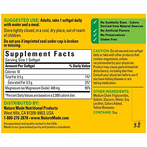 Extra Strength Magnesium Oxide 400 mg Softgels, 60 Count