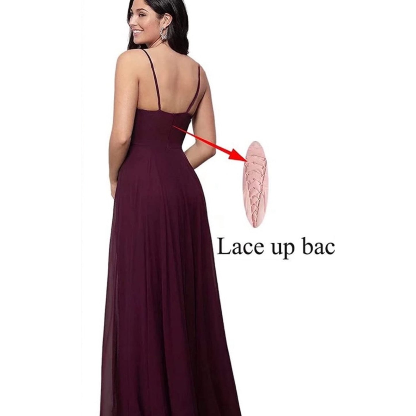 Chiffon Bridesmaid Dresses for Women Long V Neck Formal Dresses with Slit Black