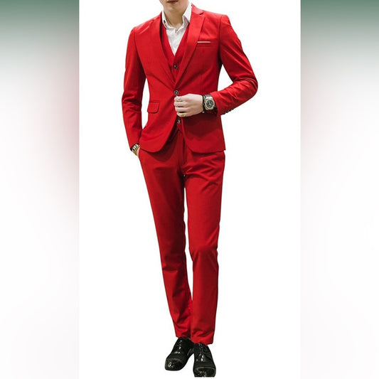 Mens RED Slim Fit 3 Piece Suit Blazer Jacket Pants and Vest Set
