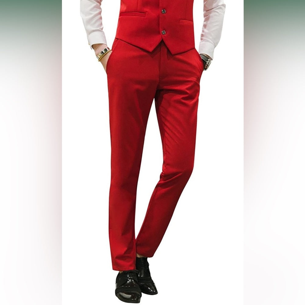 Mens RED Slim Fit 3 Piece Suit Blazer Jacket Pants and Vest Set