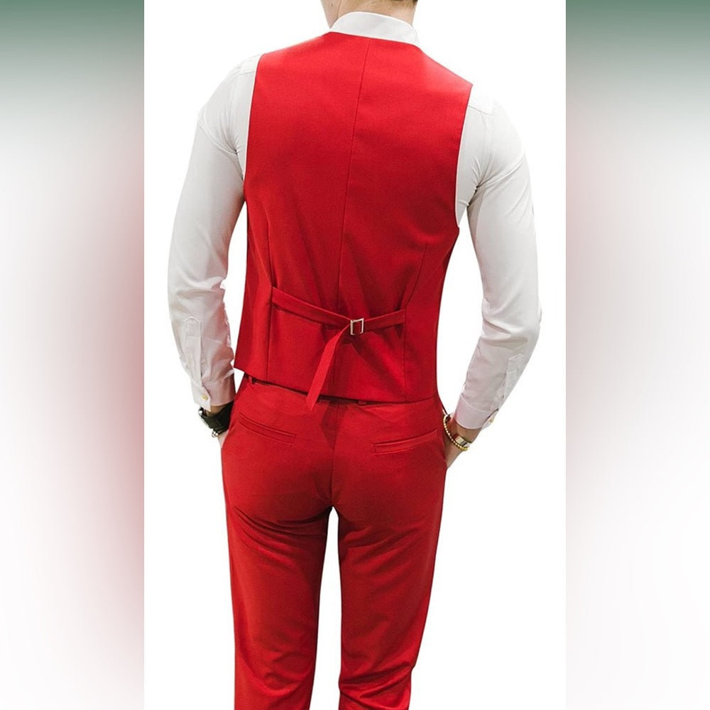 Mens RED Slim Fit 3 Piece Suit Blazer Jacket Pants and Vest Set