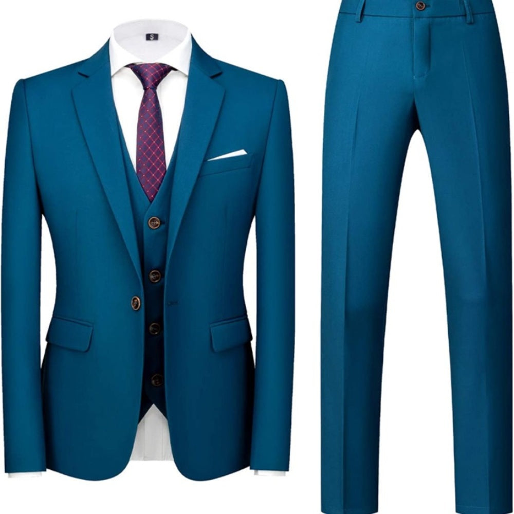 Mens RED Slim Fit 3 Piece Suit Blazer Jacket Pants and Vest Set