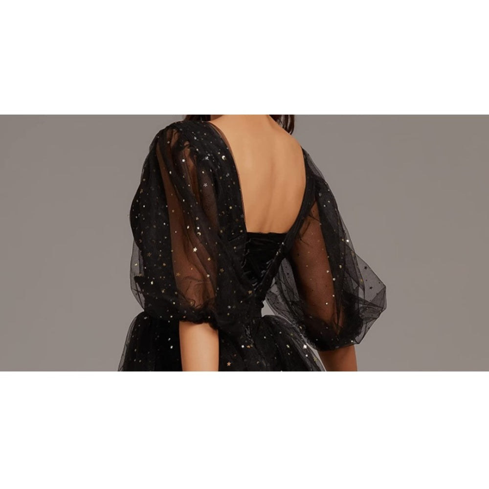 Women's Puffy Sleeve Dresses Sparkle Starry Formal Tulle Evening Gown