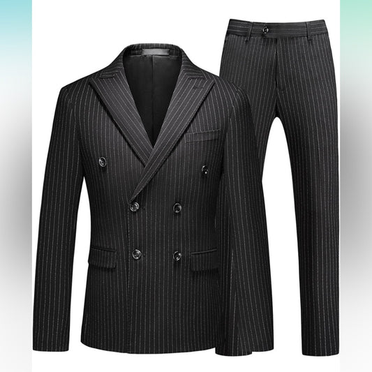 Mens Suits 3 Piece Double Breasted Suit Pinstripe Slim Fit Tuxedo